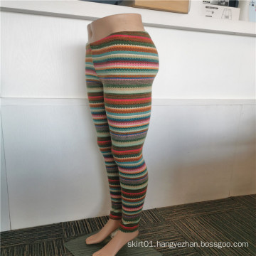 Thickened Stripes Brushed Polyester Indoor Warm Leggings